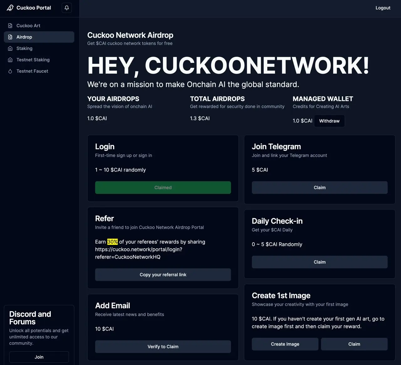 Cuckoo Network Airdrop Portal